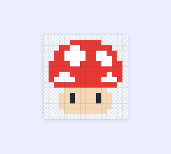 A 16 by 16 pixel art mushroom