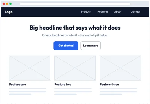 Landing page wireframe template