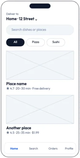 Food delivery app wireframe template